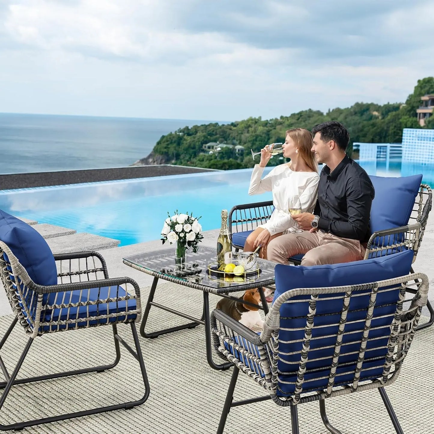 Stylish Four Piece Wicker Outdoor Bistro Furniture Set-4