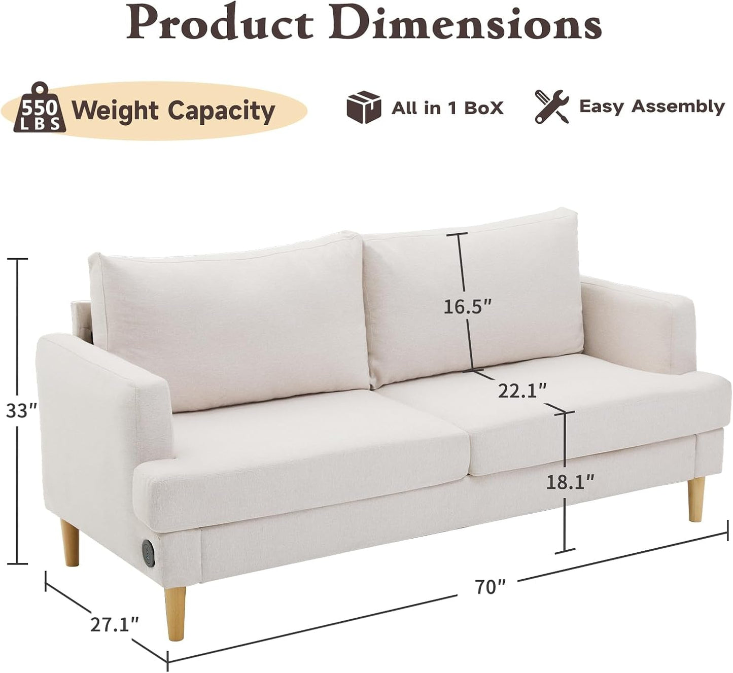 Beige Loveseat Sofa with USB Ports for Comfort-1