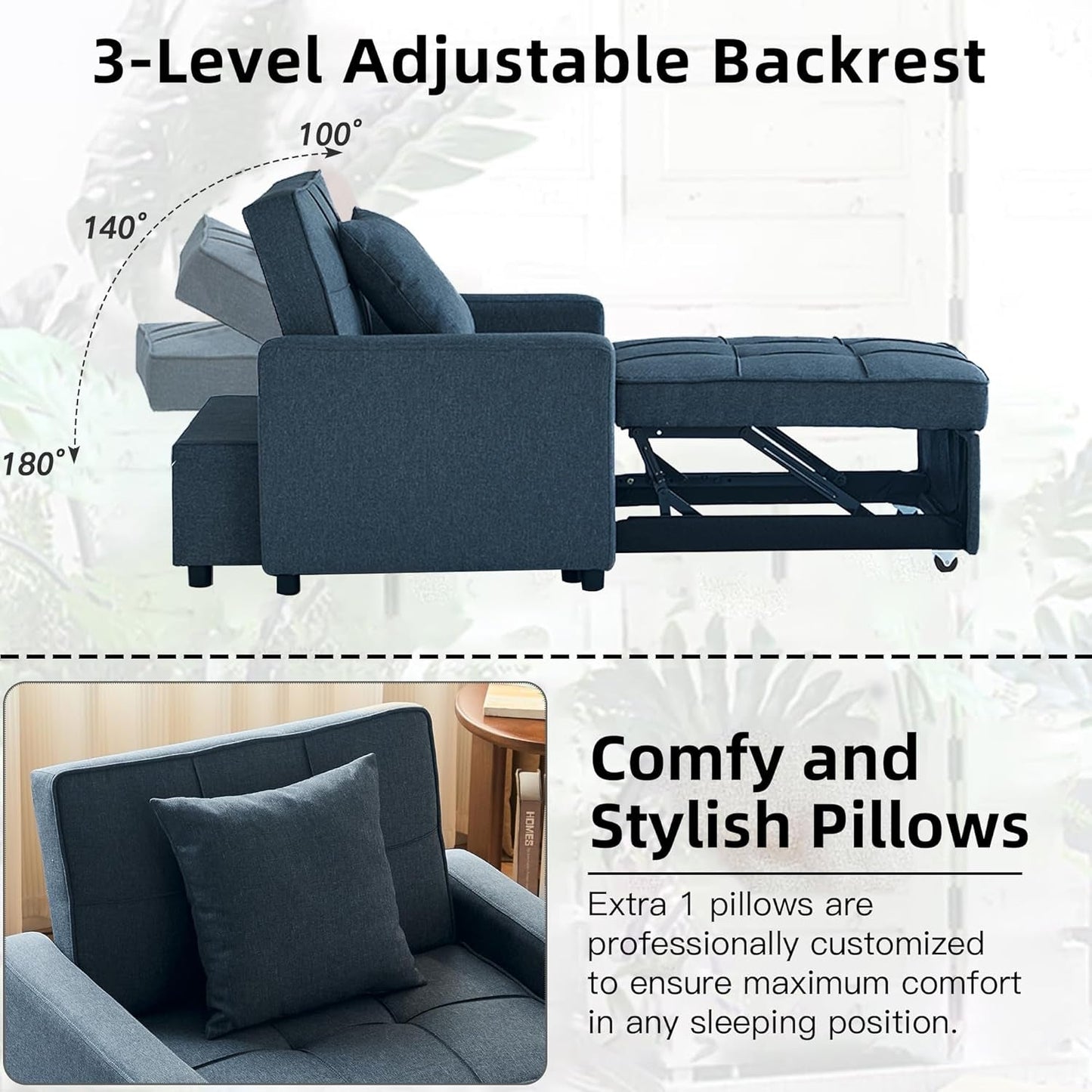 Convertible Sofa Bed Chair with Reclining Backrest-2