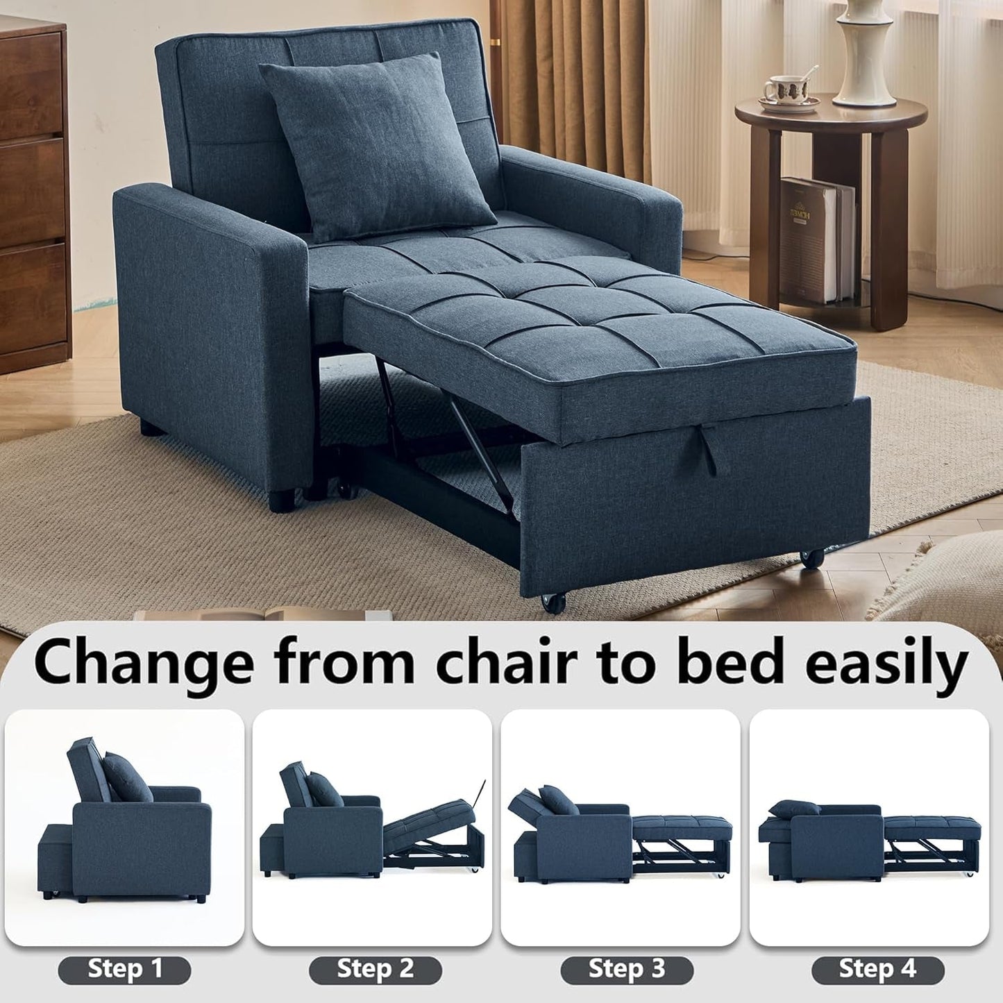 Convertible Sofa Bed Chair with Reclining Backrest-3