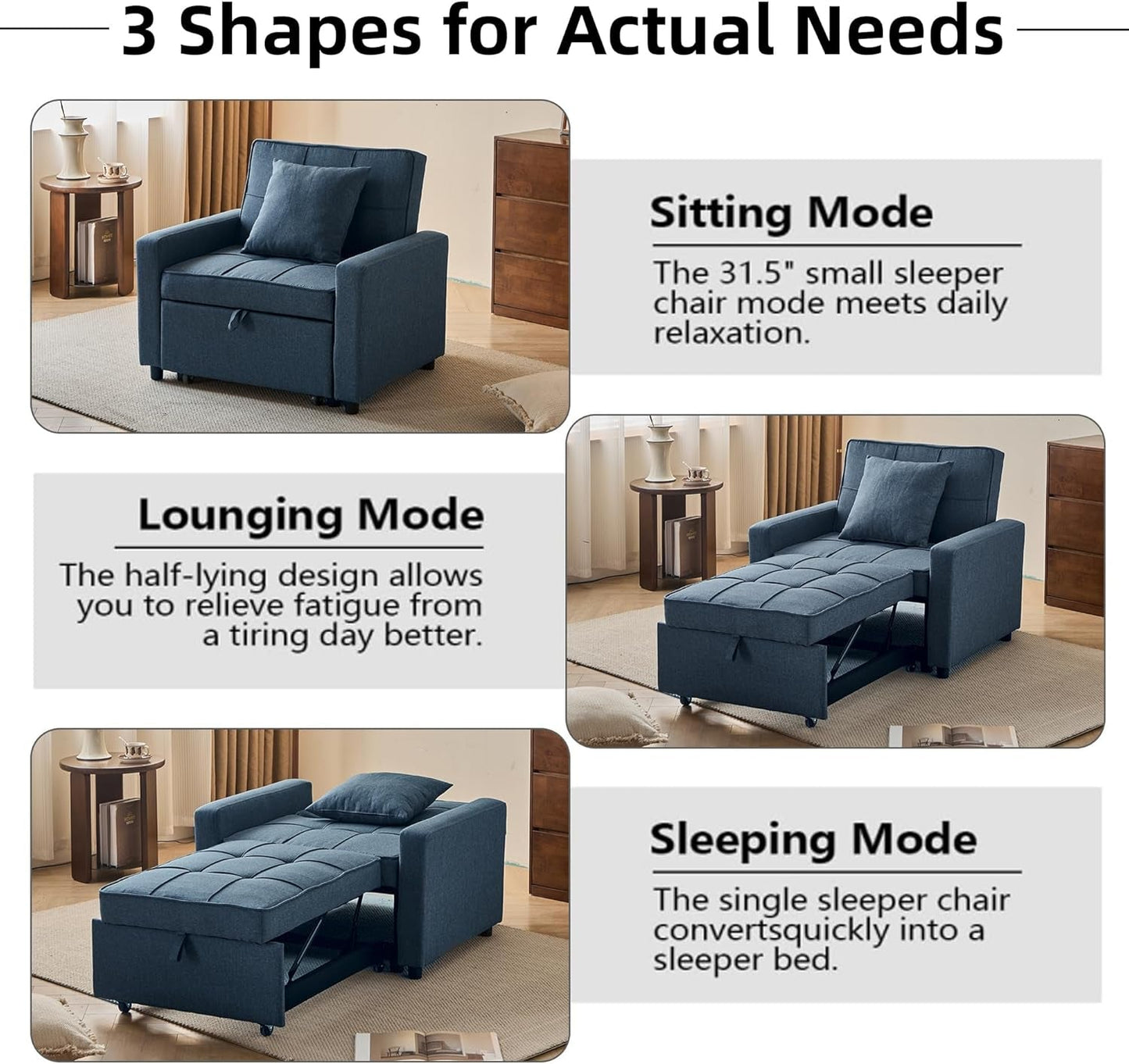 Convertible Sofa Bed Chair with Reclining Backrest-4