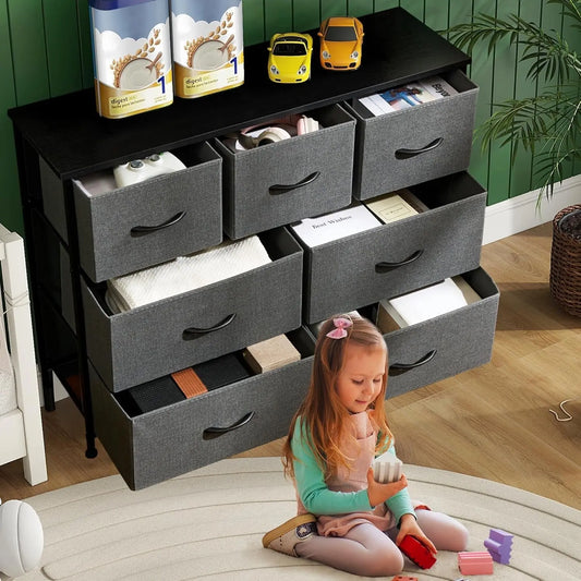 Dresser for Bedroom, 7 Storage Drawers, Anti-Tip Wide Fabric Closet Chests Organizer Tower Furniture, TV Stand for TV up to 45 Inch with Wooden Top Metal Frame for Clothes, Living Room-1