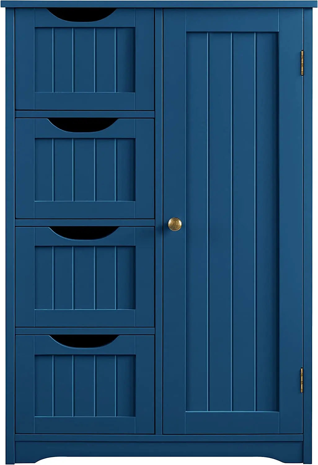 Wooden Bathroom Floor Cabinet, Side Storage Organizer Cabinet with 4 Drawers and 1 Cupboard, Freestanding Entryway Storage Unit Console Table, Bathroom Furniture Home Decor, Navy Blue-0