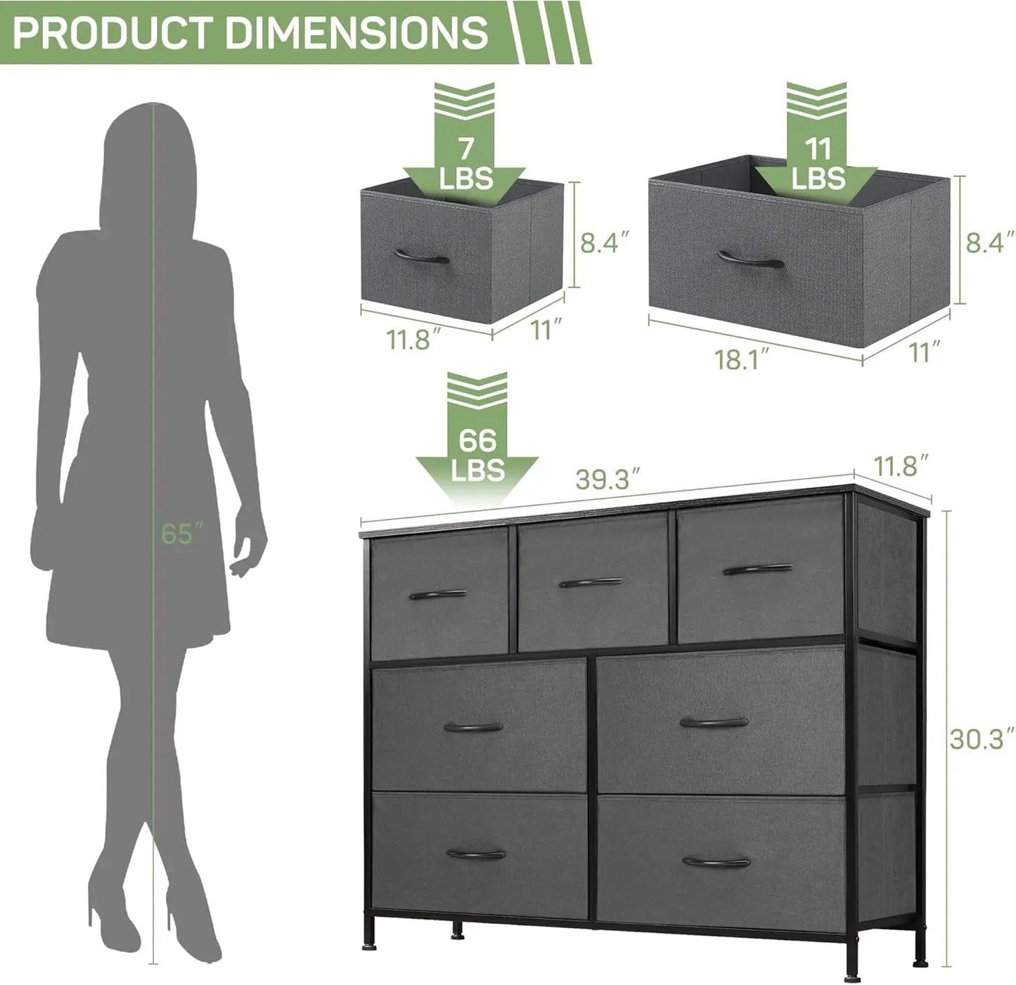 Dresser for Bedroom, 7 Storage Drawers, Anti-Tip Wide Fabric Closet Chests Organizer Tower Furniture, TV Stand for TV up to 45 Inch with Wooden Top Metal Frame for Clothes, Living Room-2