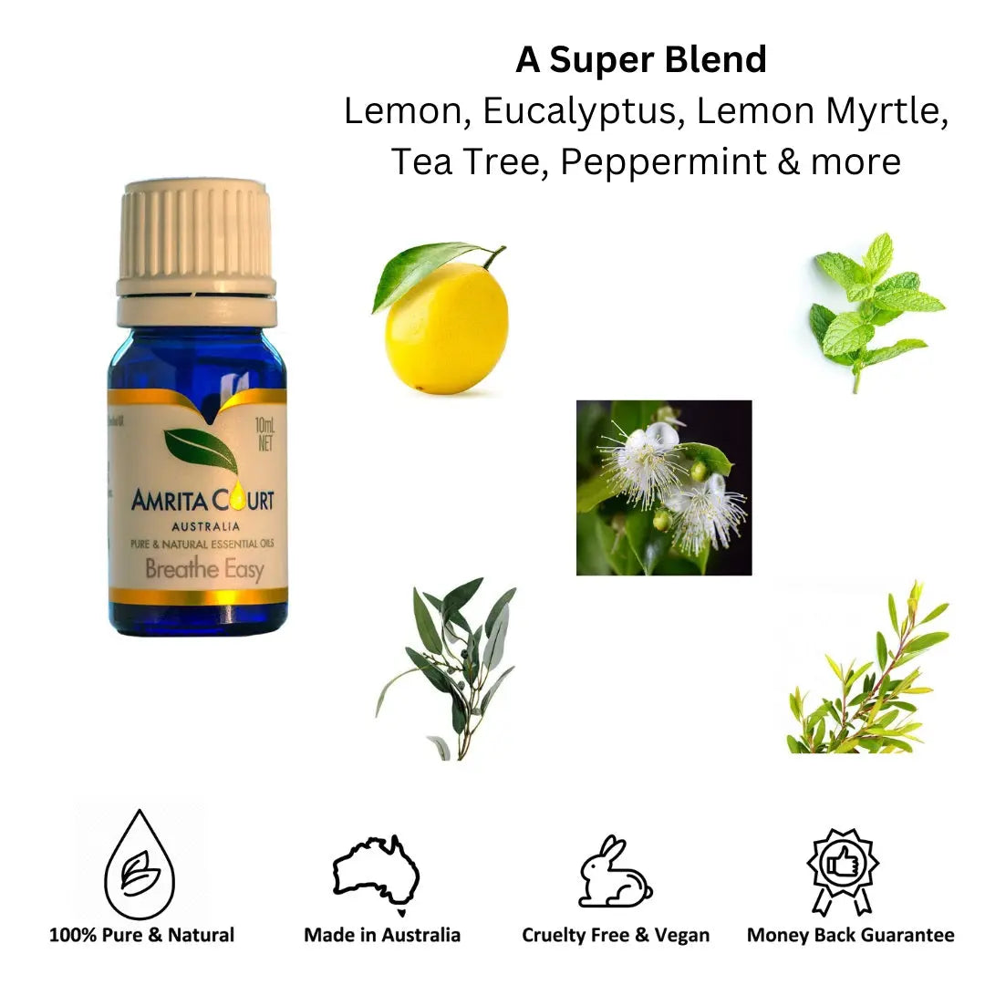 Breathe Easy Blend | Clear Blocked Nose | Hay Fever | Anti-Infectious | Pure Essential Oil Amrita Court