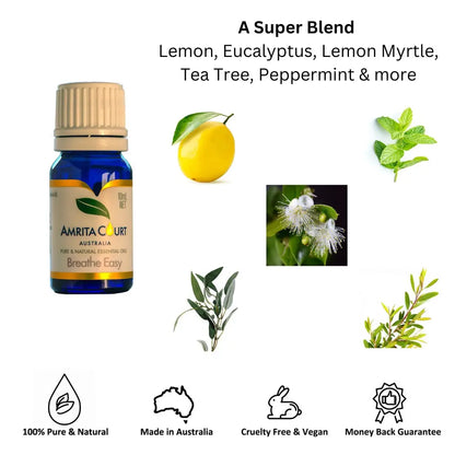 Breathe Easy Blend | Clear Blocked Nose | Hay Fever | Anti-Infectious | Pure Essential Oil Amrita Court