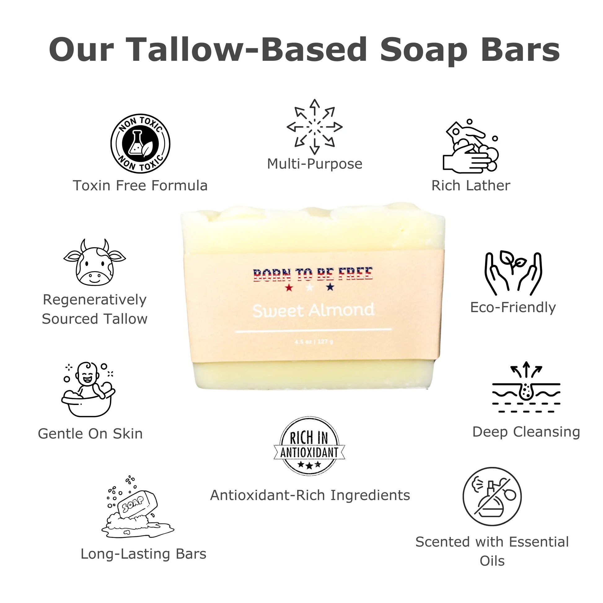 Sweet Almond Tallow Soap Bar Born to be Free