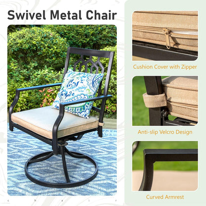Patio Dining Set 5 Pieces Patio Table and Chairs, 37" Patio Dining Table X 4 Patio Swivel Dining Chairs with Cushion Outdoor Furniture Set for Backyard Lawn Pool Weather Resistant-3