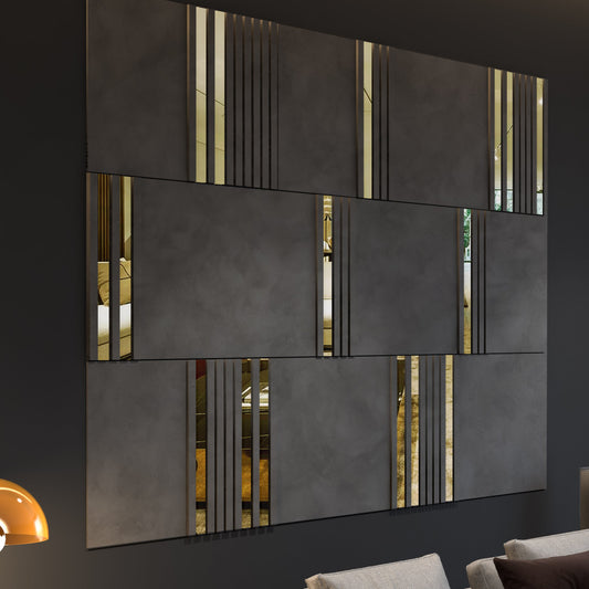 Modular Concrete and Gold Mirror Wall Panels-1