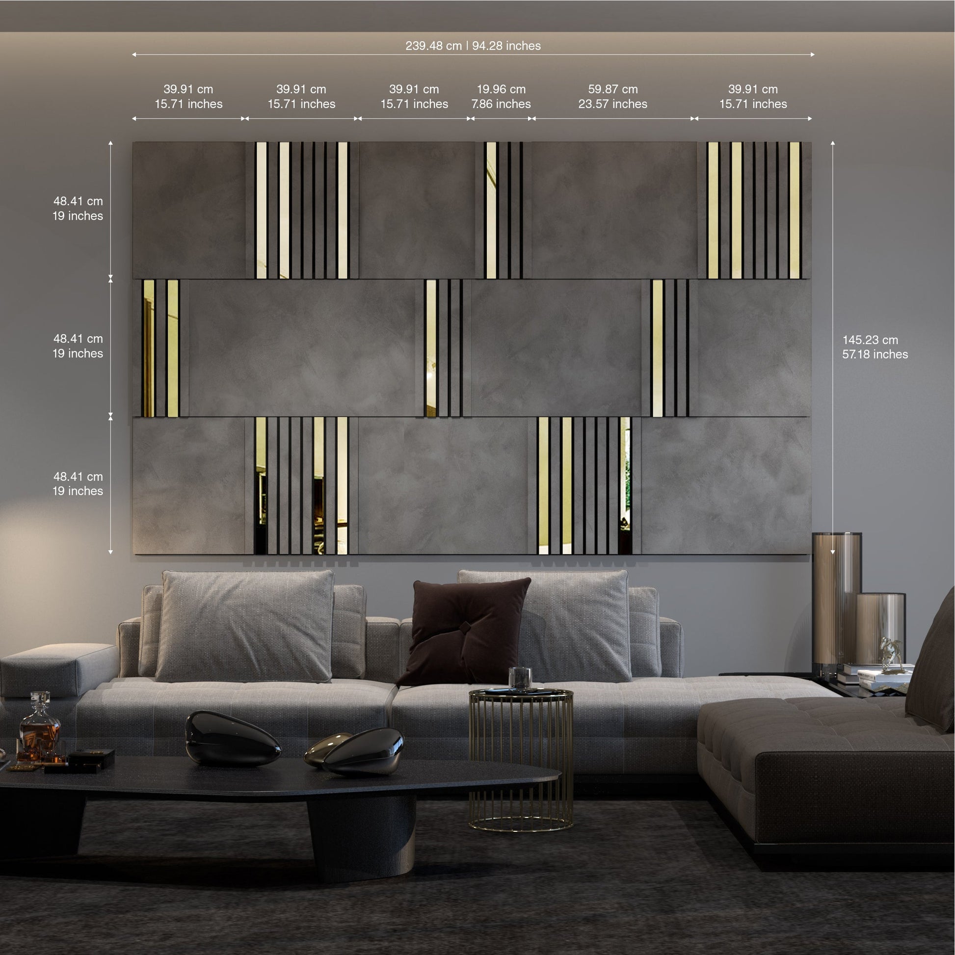 Modular Concrete and Gold Mirror Wall Panels-2
