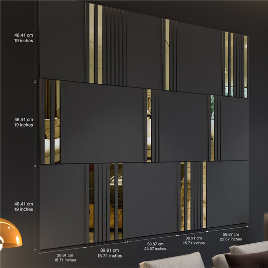 Modular Dark Grey and Gold Mirror Wall Panels-1