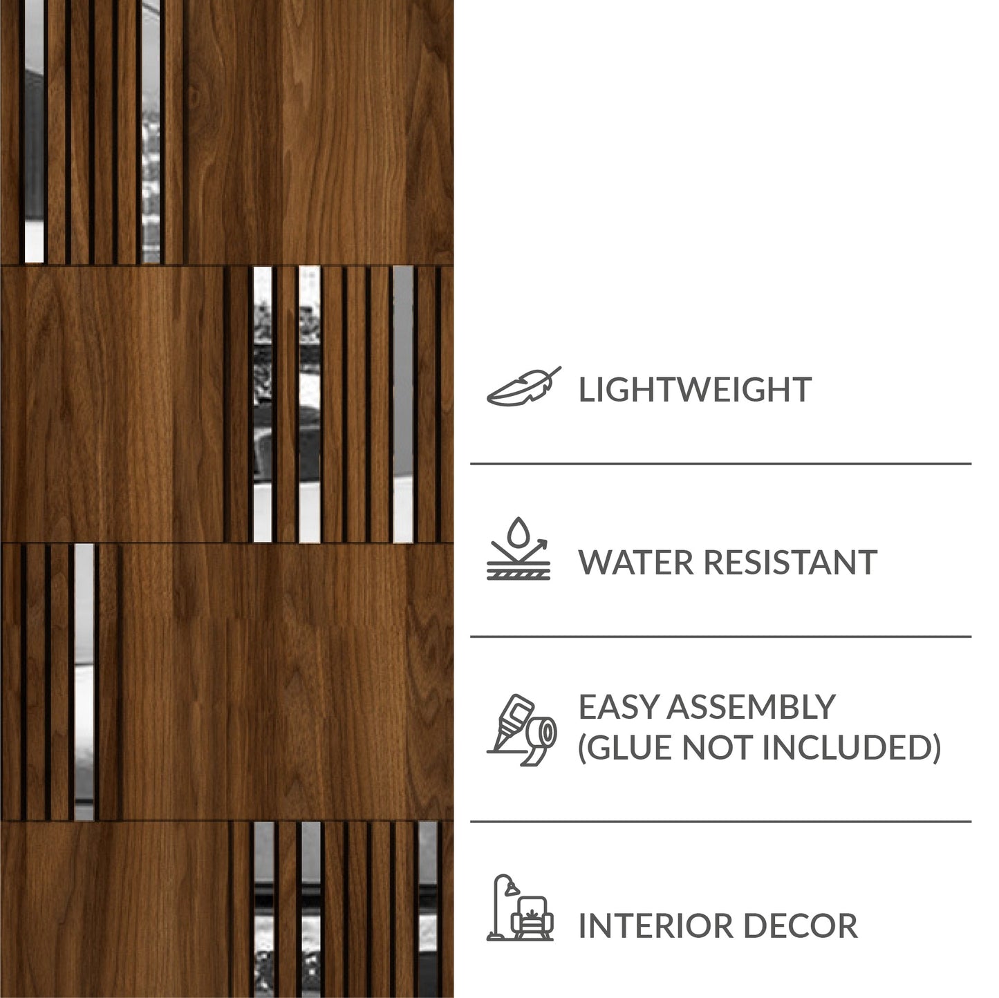 Modular Dark Wood & Mirror Wall Panels-2