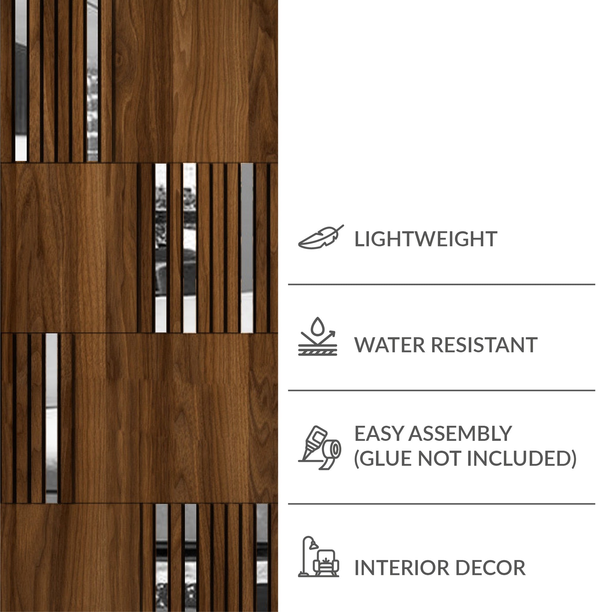 Modular Dark Wood & Mirror Wall Panels-2