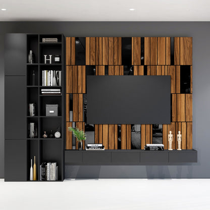 Dark Wood and Black Mirror Gloss 3D Wall Panels-3