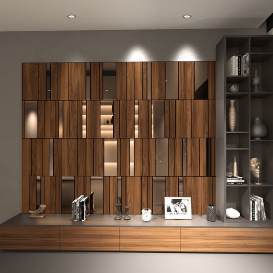 Dark Wood and Silver Mirror Decorative Panels-0