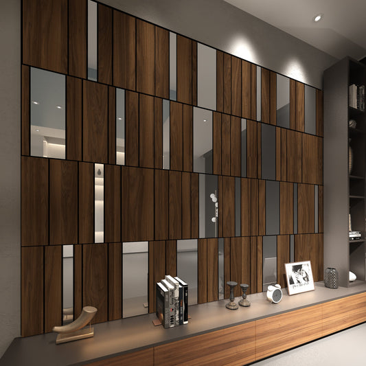 Dark Wood and Silver Mirror Decorative Panels-1