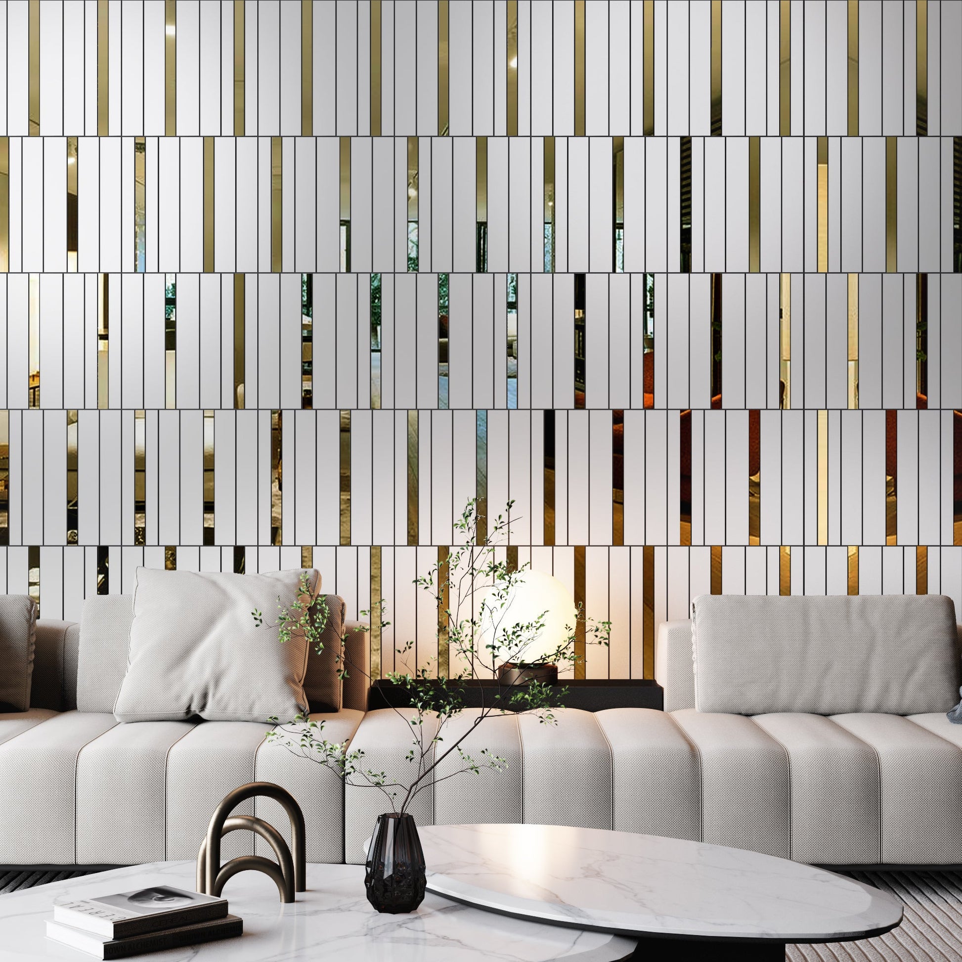 White and Gold Squares 3D Wall Panels-0