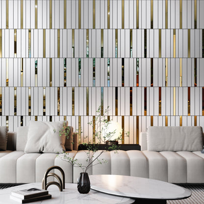 White and Gold Squares 3D Wall Panels-0