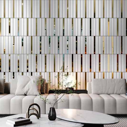 White and Gold Squares 3D Wall Panels-0