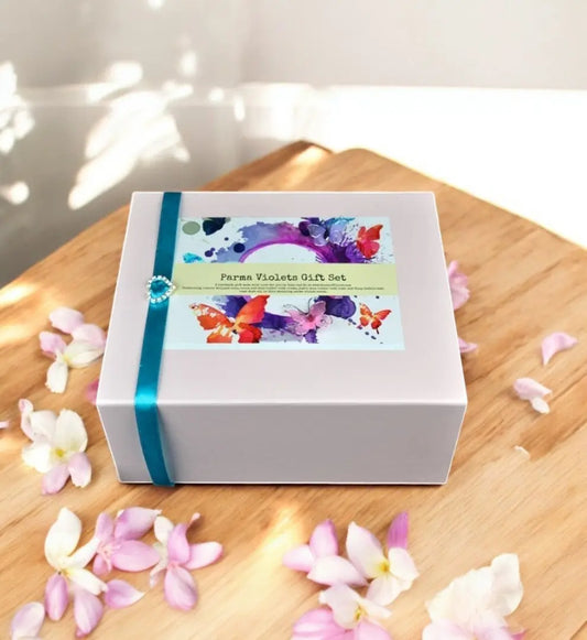 Parma Violets Handmade Bath and Beauty Gift Set Containing Bath Fluff, Jumbo Shea Bath Bomb, Body Butter and Bath Dust My Store
