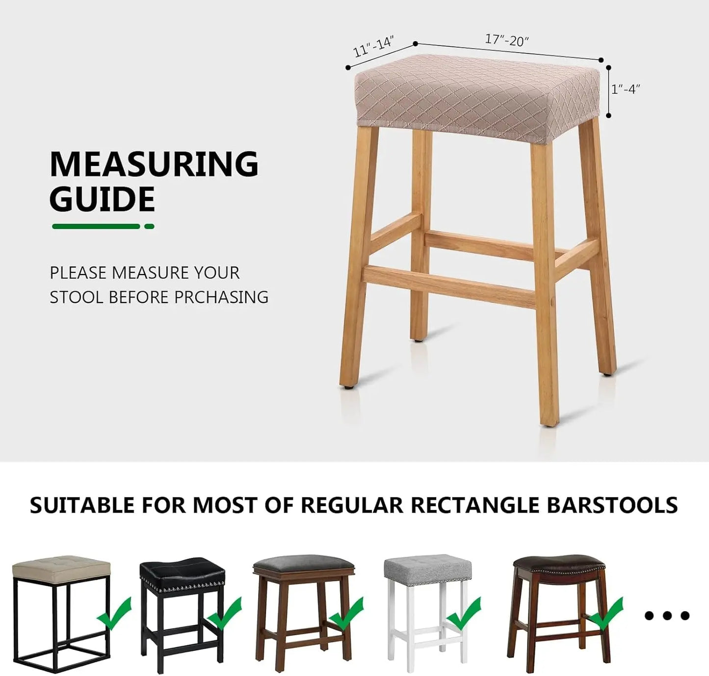 Stool Covers Rectangle - 2 Pack Stretch Waterproof Saddle Seat Cover Counter Bar Stools Bar Chairs Covers Kitchen Island Chairs Cushion Protector-2