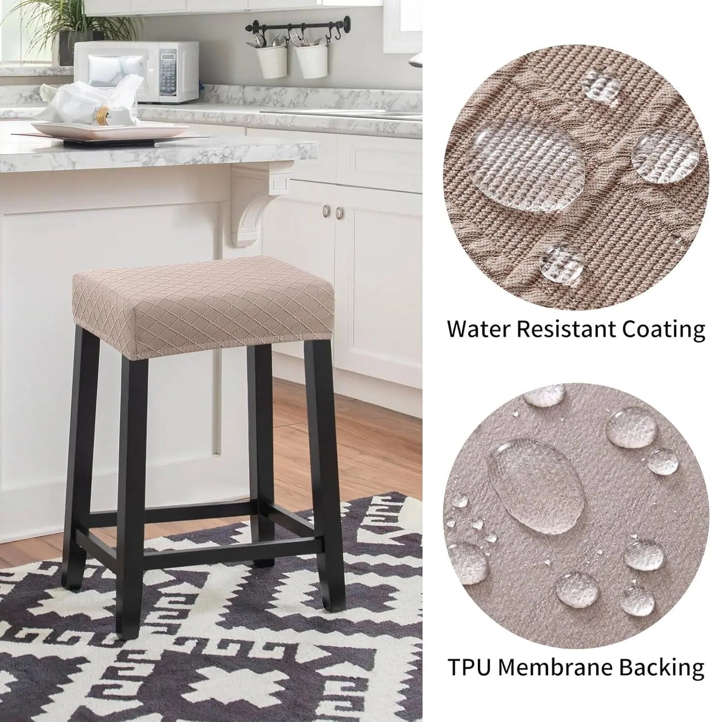 Stool Covers Rectangle - 2 Pack Stretch Waterproof Saddle Seat Cover Counter Bar Stools Bar Chairs Covers Kitchen Island Chairs Cushion Protector-3