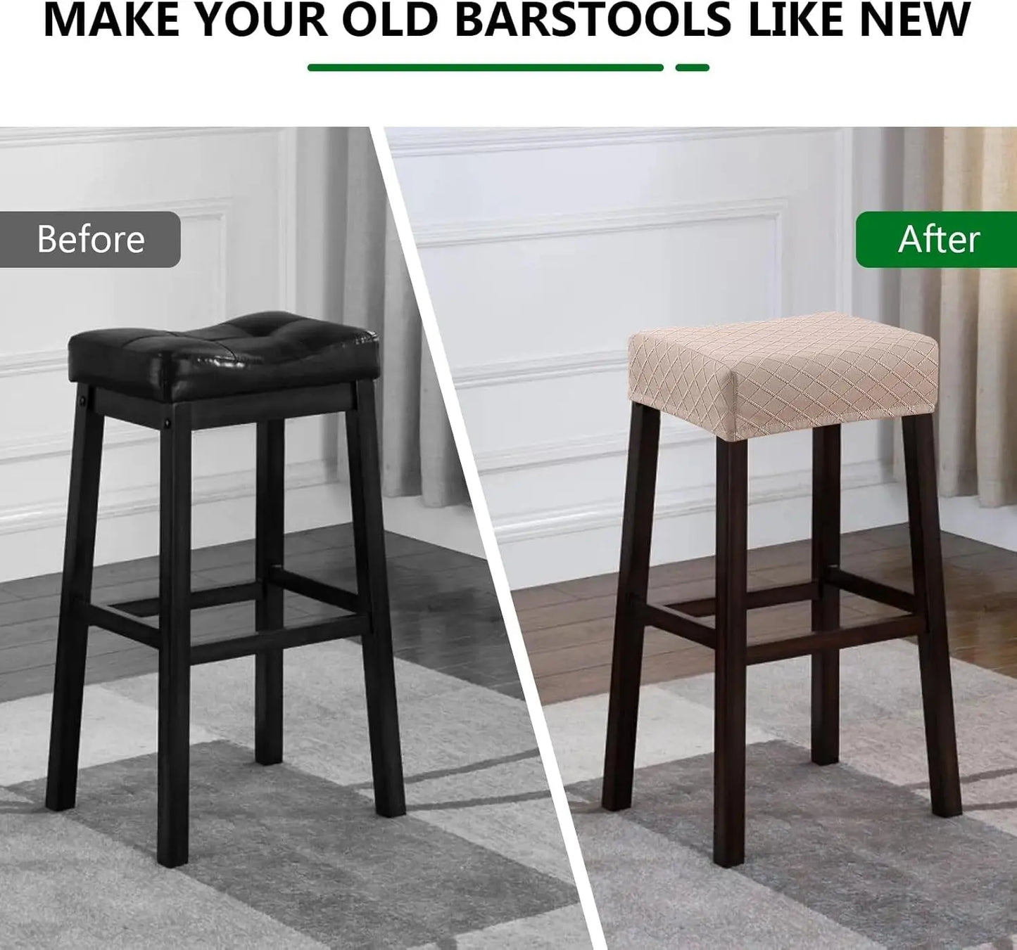 Stool Covers Rectangle - 2 Pack Stretch Waterproof Saddle Seat Cover Counter Bar Stools Bar Chairs Covers Kitchen Island Chairs Cushion Protector-4