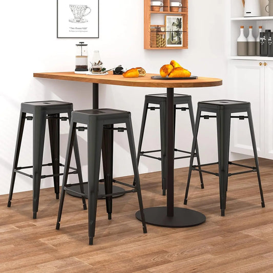 Metal Backless Bar Stools Set of 4, 30" Bar Height Modern Industrial Barstools W/Cut-Out Handle, Footrest, Rubber Foot Pads, Stackable Bar Dining Chairs for Kitchen Island, Black-1