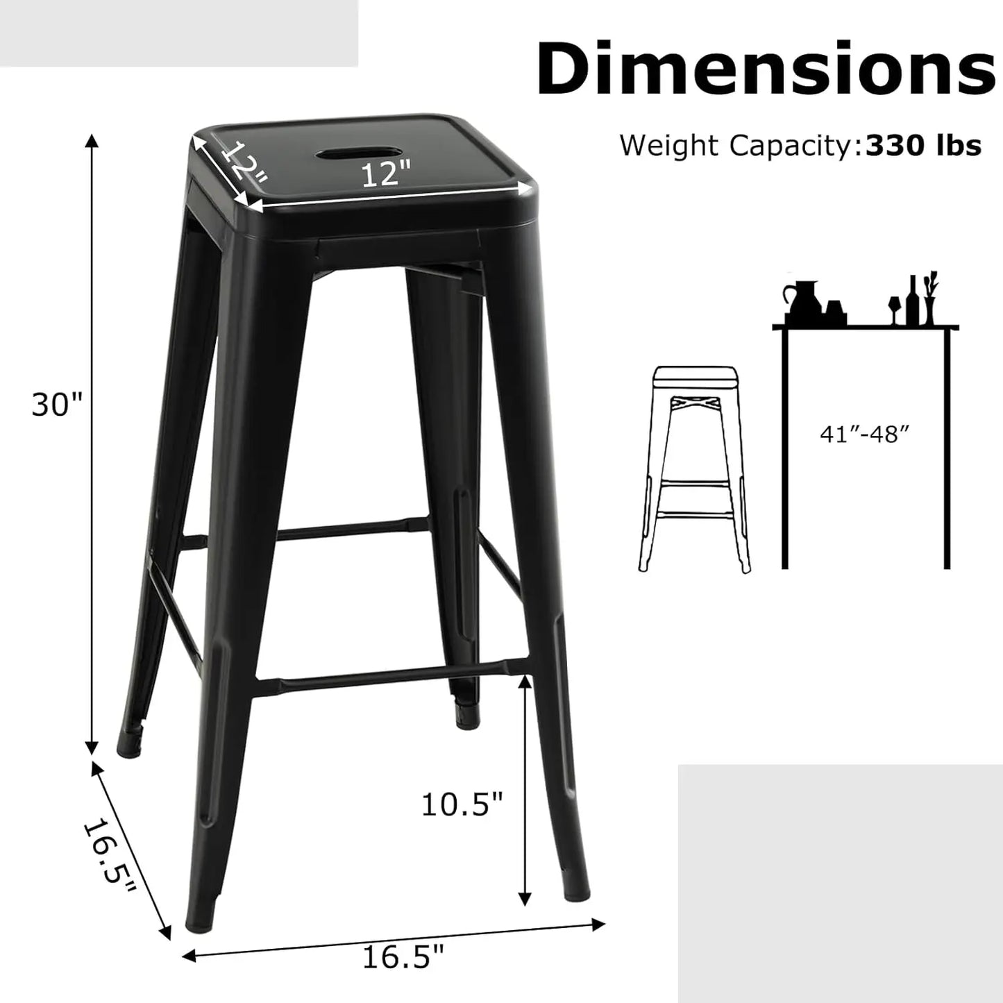 Metal Backless Bar Stools Set of 4, 30" Bar Height Modern Industrial Barstools W/Cut-Out Handle, Footrest, Rubber Foot Pads, Stackable Bar Dining Chairs for Kitchen Island, Black-2