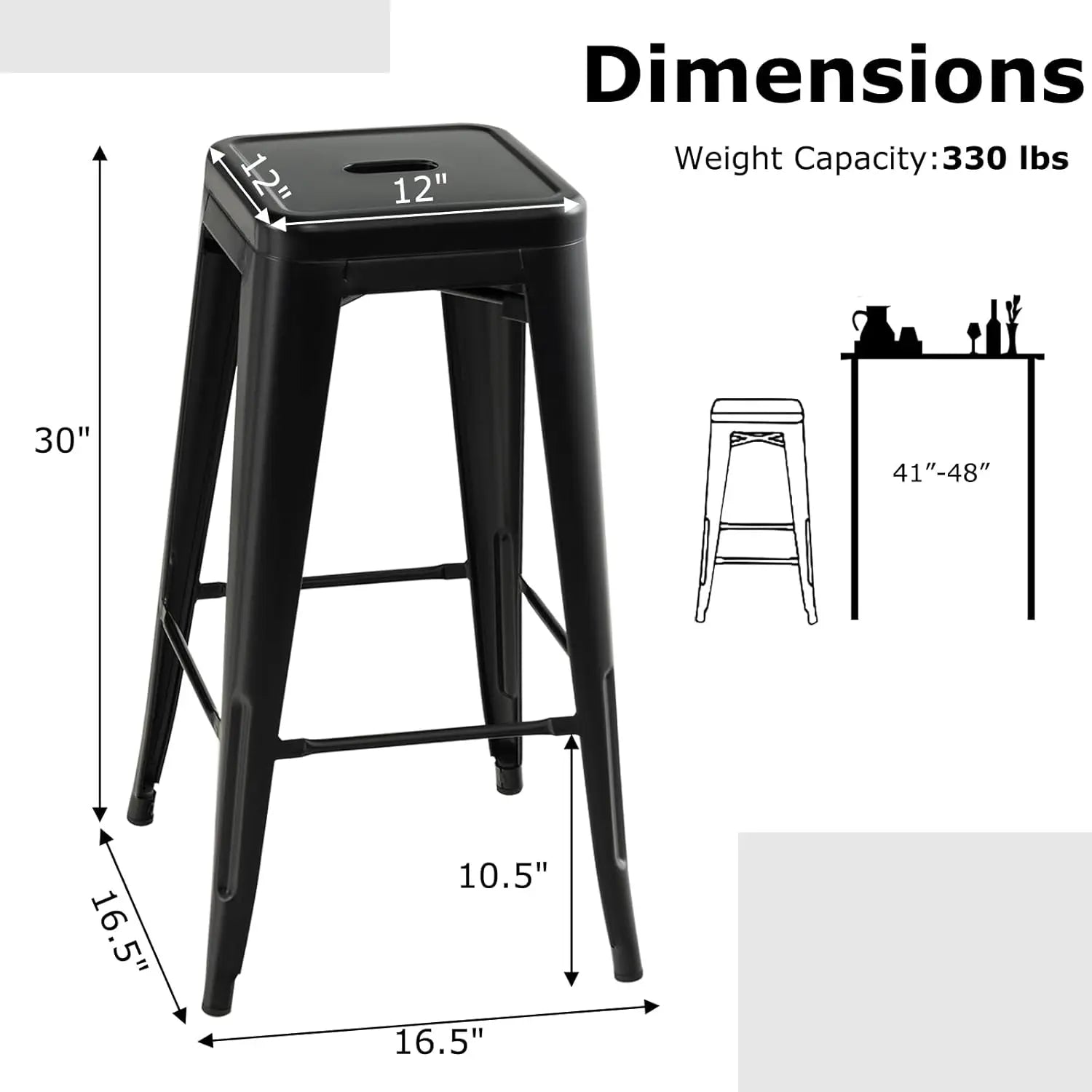 Metal Backless Bar Stools Set of 4, 30" Bar Height Modern Industrial Barstools W/Cut-Out Handle, Footrest, Rubber Foot Pads, Stackable Bar Dining Chairs for Kitchen Island, Black-2