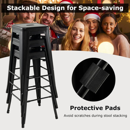 Metal Backless Bar Stools Set of 4, 30" Bar Height Modern Industrial Barstools W/Cut-Out Handle, Footrest, Rubber Foot Pads, Stackable Bar Dining Chairs for Kitchen Island, Black-3