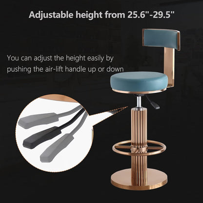 Swivel Bar Stools with Backrest, Modern Adjustable Height Counter Stool with Stainless Steel Legs and Comfortable Cushion, Rose Bar Chairs for Kitchen Island Counter (Blue)-4