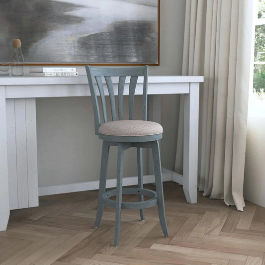Furniture Savana Wood Bar Height Stool, 30" High, Blue Wire Brush-1