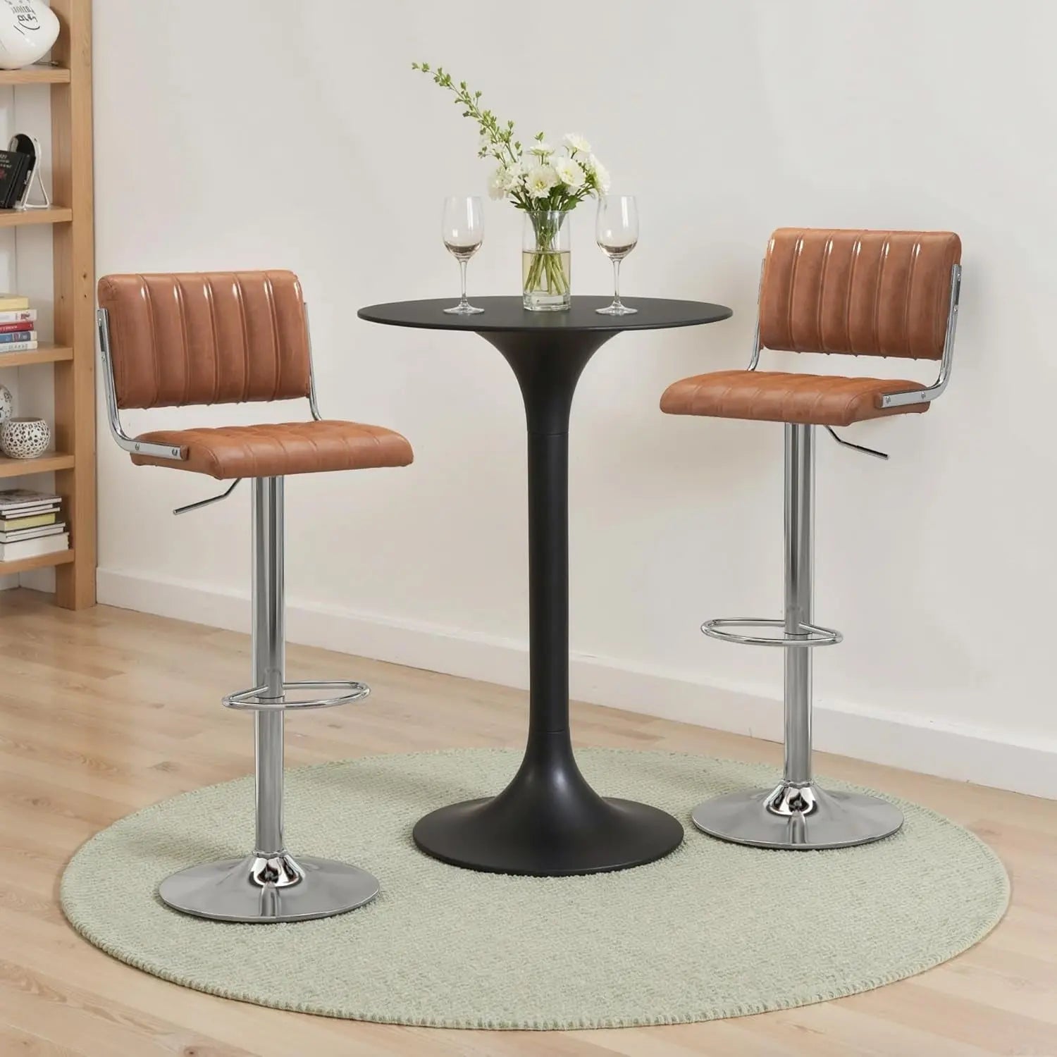 Adjustable Swivel Bar Stools Set of Two Brown-1