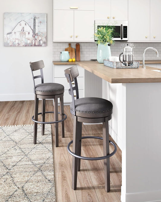 Caitbrook 30" Farmhouse Bar Height Upholstered Swivel Barstool, Gray-1