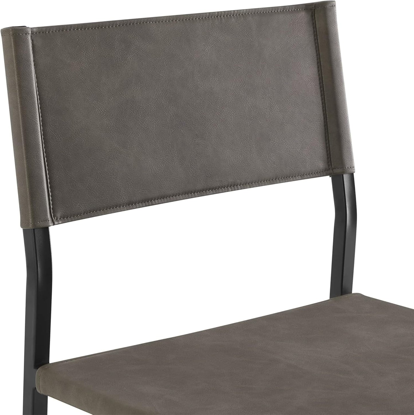 Faux Leather Counter Height Bar Stools Set of 2, Sling Armless Kitchen Barstools with Back and Metal Frame, 24" H Seat Height Counter Chairs, Grey-3
