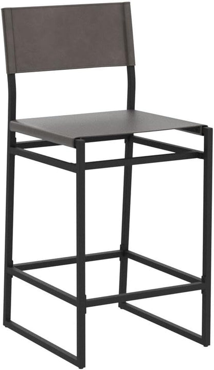 Faux Leather Counter Height Bar Stools Set of 2, Sling Armless Kitchen Barstools with Back and Metal Frame, 24" H Seat Height Counter Chairs, Grey-4