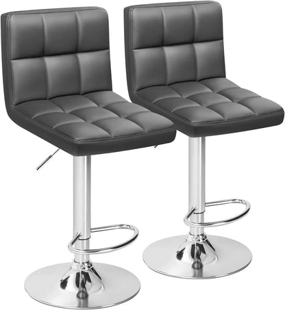 Bar Stools Modern Pu Leather Swivel Adjustable Hydraulic Bar Stool Square Counter Height Stool Set of 2 (Gray)-0