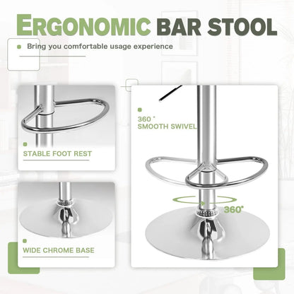 Bar Stools Modern Pu Leather Swivel Adjustable Hydraulic Bar Stool Square Counter Height Stool Set of 2 (Gray)-4