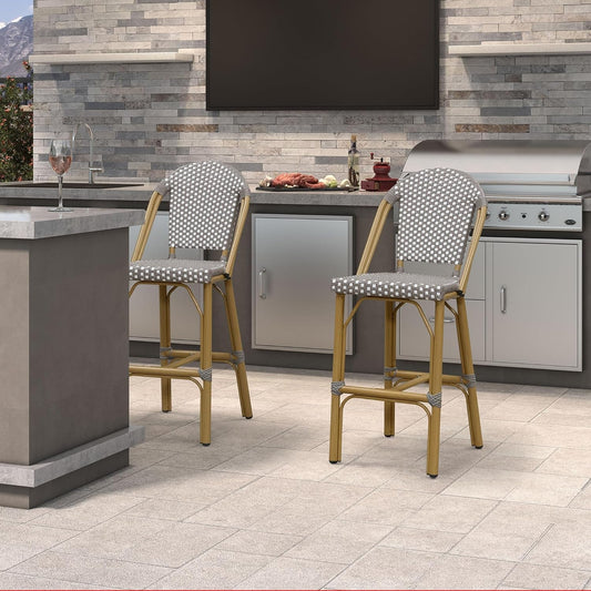 French Style Rattan Bar Stools Set for Outdoor Spaces-1