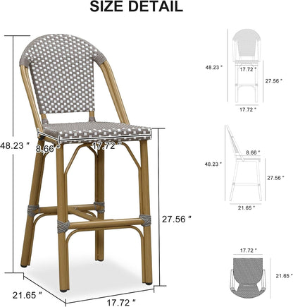 French Style Rattan Bar Stools Set for Outdoor Spaces-2