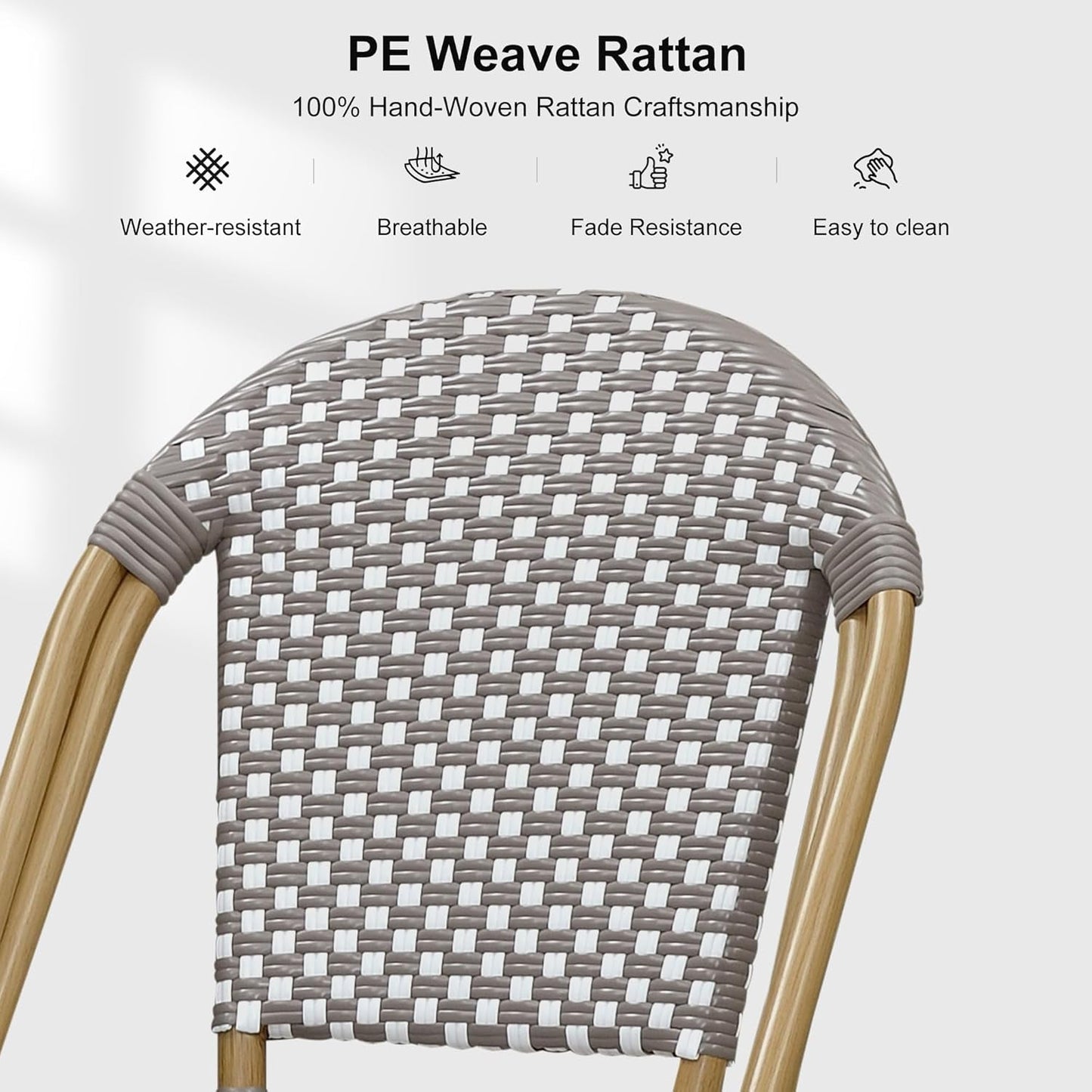 French Style Rattan Bar Stools Set for Outdoor Spaces-4
