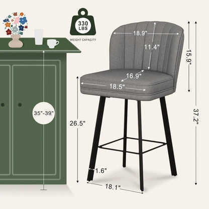 Swivel Counter Height Bar Stools Set of 3, 26'' Modern Barstools with Backs and Metal Legs, Upholstered Bar Chairs, Faux Leather Mid-Gray Stools for Kitchen Island Chairs-1