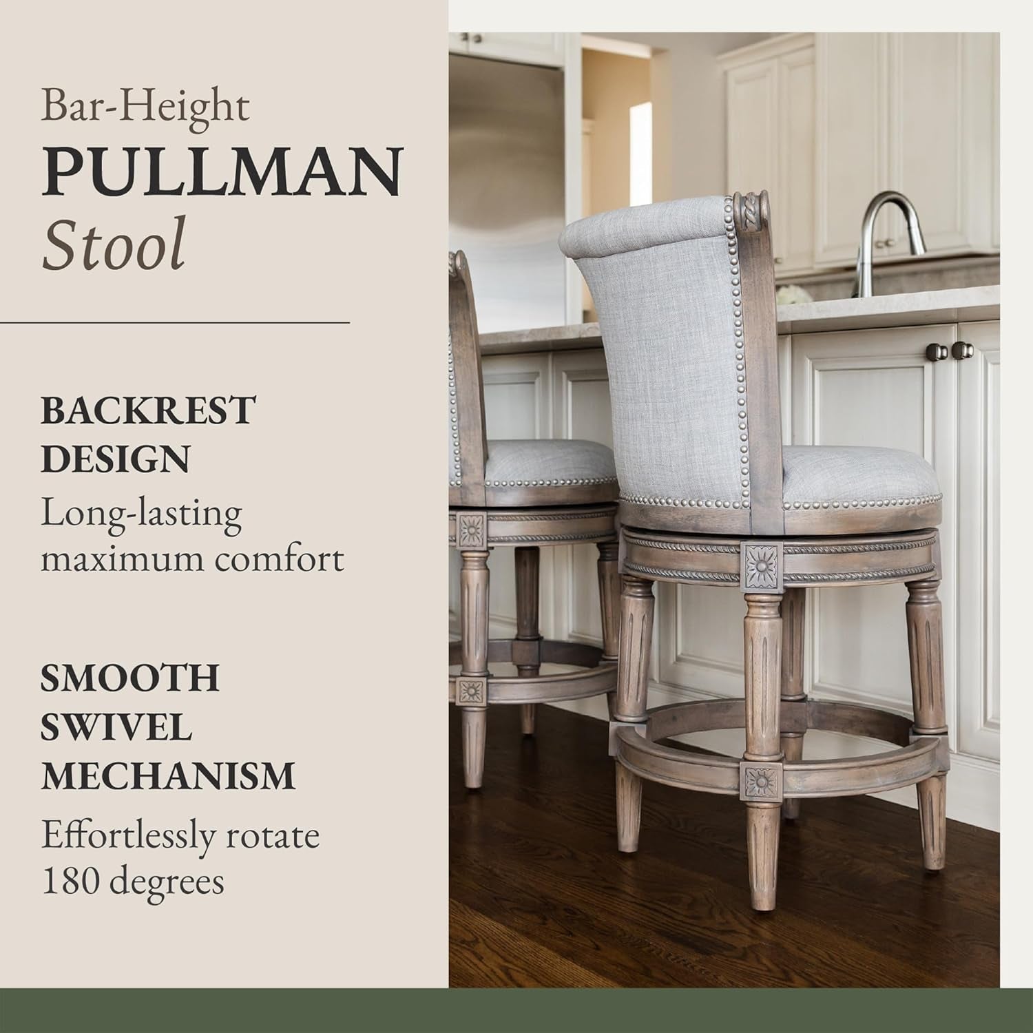 Reclaimed Oak Bar Stools, Grey Fabric (Set 3)-3
