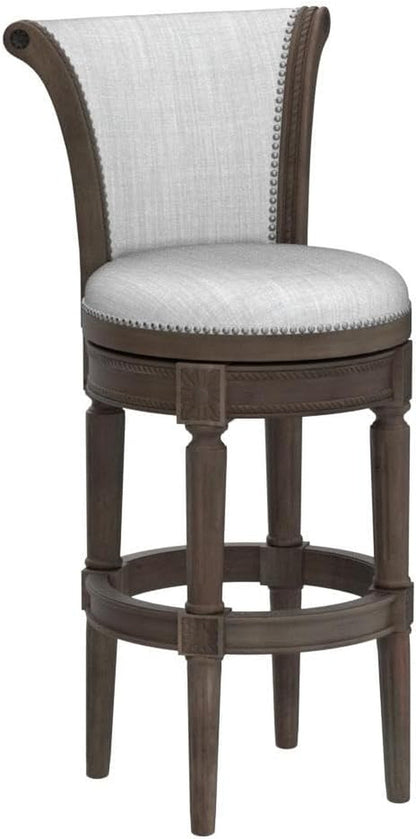 Reclaimed Oak Bar Stools, Grey Fabric (Set 3)-4