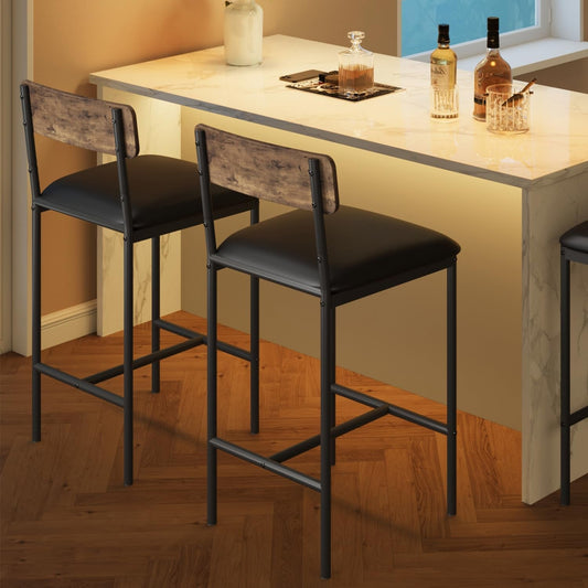 Upholstered Bar Stools Set of Two with Backrest-0