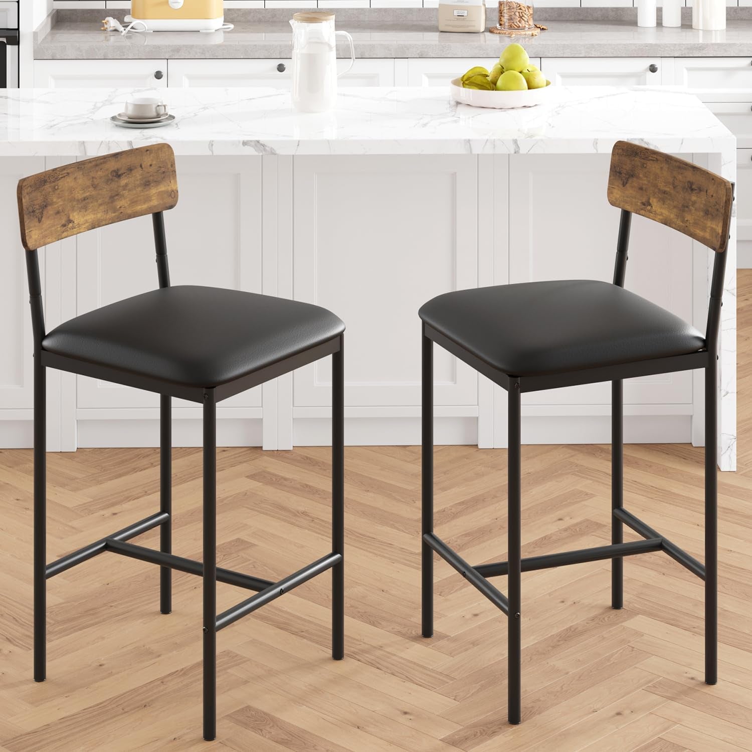Upholstered Bar Stools Set of Two with Backrest-1