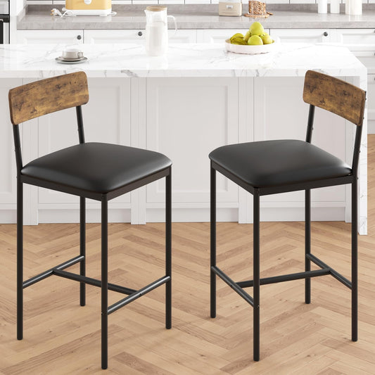 Upholstered Bar Stools Set of Two with Backrest-1