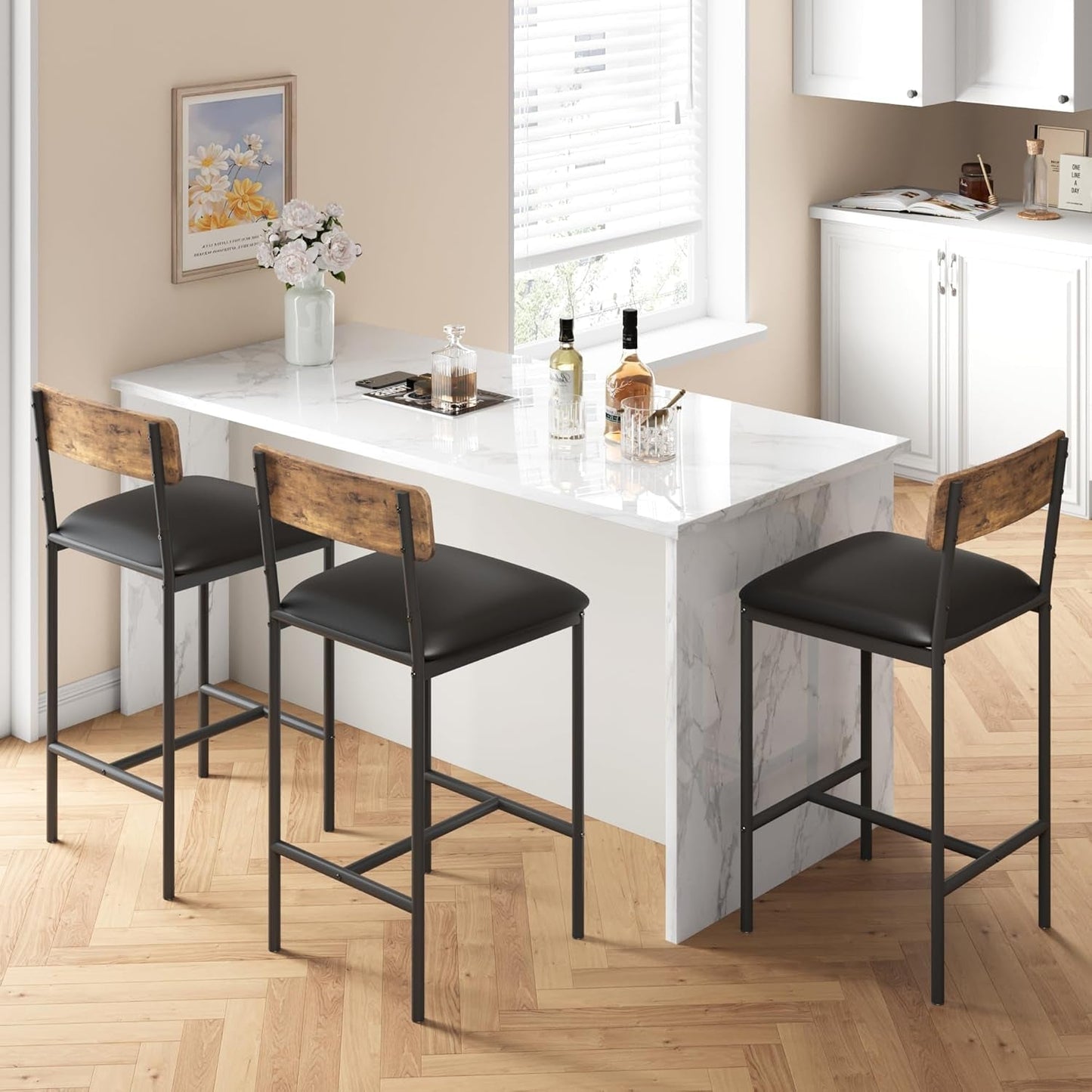 Upholstered Bar Stools Set of Two with Backrest-3