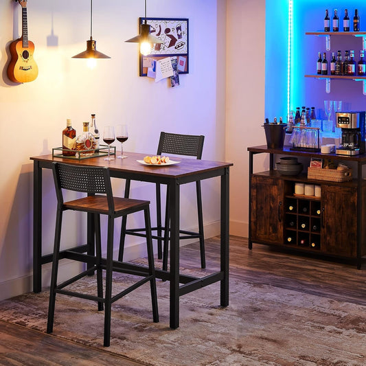 Bar Stools, Set of 2 Bar Chairs, Tall Bar Stools with Backrest, Industrial in Party Room, Rustic Brown and Black ULBC070B01-1